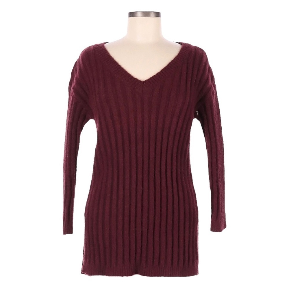 BB Dakota Steve Madden Ribbed Knit Tunic Sweater NWT S Burgundy Wool Blend VNeck